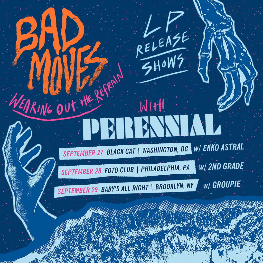 Bad Moves (@badmovesdc) on Twitter photo WE'RE READY TO HIT THE TRACK.
OUR RECORD RELEASE TOUR STARTS TOMORROW IN DC, PHILLY + BROOKLYN!
9/27: DC <a href="/BlackCatDC/">Black Cat</a> w/ <a href="/ekkoastral/">ekko astral</a> + <a href="/Perennialband/">Perennial</a>
9/28: Philly @ Foto Club w/ Perennial + <a href="/2ndgradephilly/">2nd Grade</a>
9/29: Brooklyn <a href="/BabysAllRight/">Baby's All Right</a> w/ Perennial + <a href="/groupie_band/">Groupie The Band</a> WE'RE READY TO HIT THE TRACK.
OUR RECORD RELEASE TOUR STARTS TOMORROW IN DC, PHILLY + BROOKLYN!
9/27: DC <a href="/BlackCatDC/">Black Cat</a> w/ <a href="/ekkoastral/">ekko astral</a> + <a href="/Perennialband/">Perennial</a>
9/28: Philly @ Foto Club w/ Perennial + <a href="/2ndgradephilly/">2nd Grade</a>
9/29: Brooklyn <a href="/BabysAllRight/">Baby's All Right</a> w/ Perennial + <a href="/groupie_band/">Groupie The Band</a>