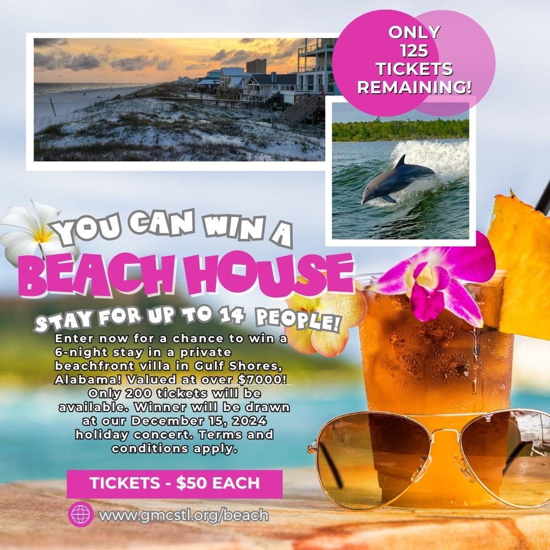 Crisp fall mornings got ya missing summer already? Enter our Beach House raffle at gmcstl.org for a chance to win a stay at a  private beach front villa in Gulf Shores, Alabama! 

gmcstl.org/beach