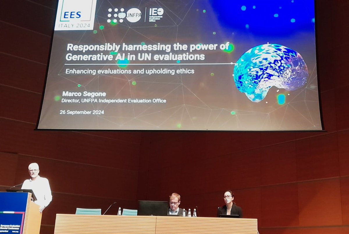 msegone's tweet photo. Insightful dialogue today at #EES24 about the responsible use of #GenAI in evaluation with @ukhuynh @UNICEFEval & Sven Harten @DEval_Institute
Key takeaways
✔️AI assists but doesn't replace human oversight & accountability
✔️Shared standards on AI use in eval must guide the way https://t.co/7mJ8fRLnNz