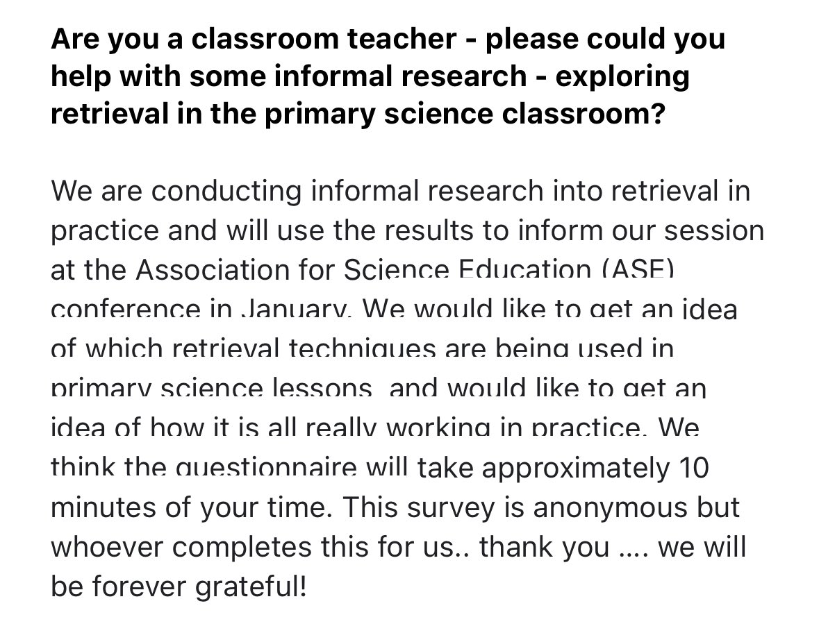 DrJoScience's tweet image. Are you a classroom teacher - please could you help with some informal research - exploring retrieval in the primary science classroom?