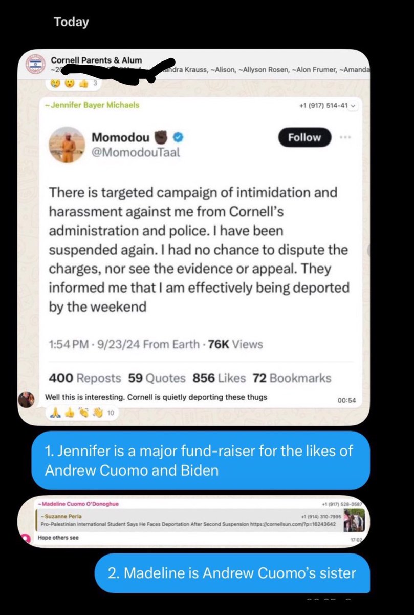 There is co-ordinated campaign to get me deported by Cornell Alumni. A leader of that campaign is a major donor to Andrew Cuomo. Please keep calling and writing in. This is bigger than my case but how these institutions operate.