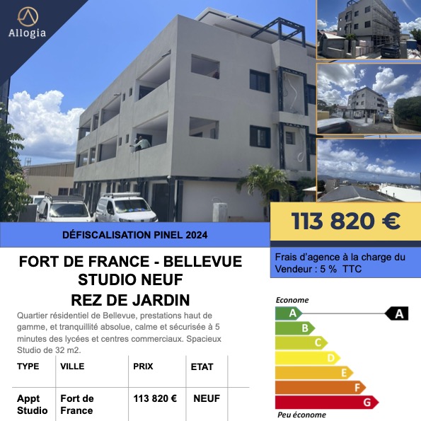 ALLOGIA's tweet photo. Défiscalisation 2024
Fort de France - Résidence Bellevue - Appartements du studio au T2 à partir de 113 820 euros FA

Studio en rdj: 113 820 €
T2 en rdj: 164 800 €
T2 en Rdc : 252 000€

Plus d’infos sur https://t.co/9kRe6yXhDr https://t.co/pU92UpPwI3