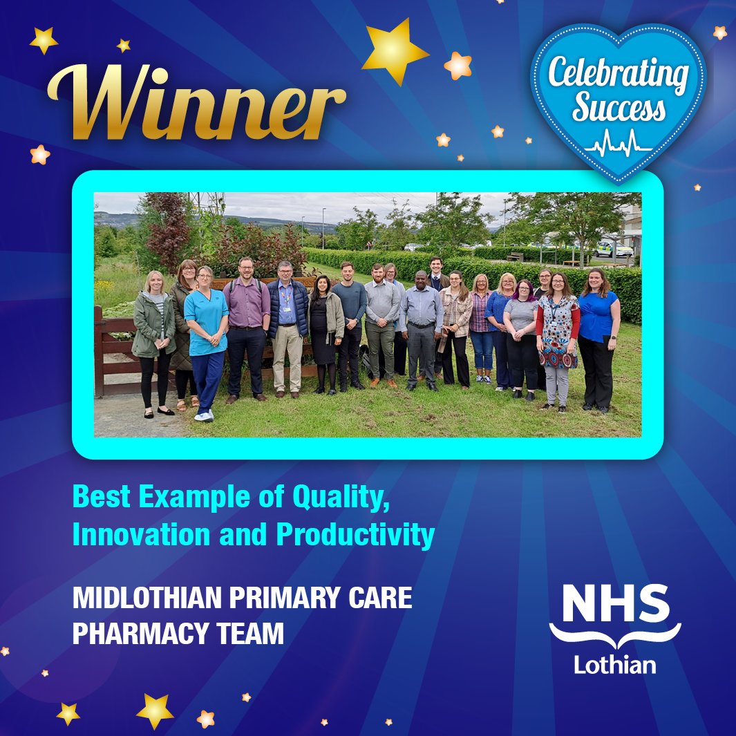 Best Example of Quality, Innovation and Productivity is our next award. 
 
We’ve got three great finalists, but there can only be one winner... 🥁
 
Congratulations to Midlothian Primary Care Pharmacy Team 🏆
 
#CSA24