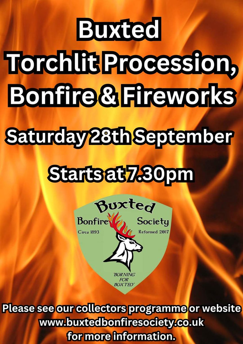 ONLY 3 DAYS TO GO!!
🦌🔥Buxted Bonfire Society are hosting the Sussex tradition of bonfire back here in #Buxted after over 40 years! 🦌🔥
Buxted #Bonfire Society’s first night will be held on Saturday 28th September 2024!