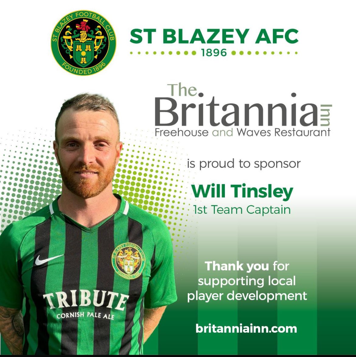 St Blazey AFC (@stblazeyafc) on Twitter photo Will Tinsley 1st XI Skipper, proudly sponsored by <a href="/BritBarandWaves/">The Britannia Inn</a>
We are grateful to Phil & his staff for their unwavering support of local sport.
Christmas Menu’s available online, book early to avoid disappointment by using the link below:
britanniainn.com Will Tinsley 1st XI Skipper, proudly sponsored by <a href="/BritBarandWaves/">The Britannia Inn</a>
We are grateful to Phil & his staff for their unwavering support of local sport.
Christmas Menu’s available online, book early to avoid disappointment by using the link below:
britanniainn.com