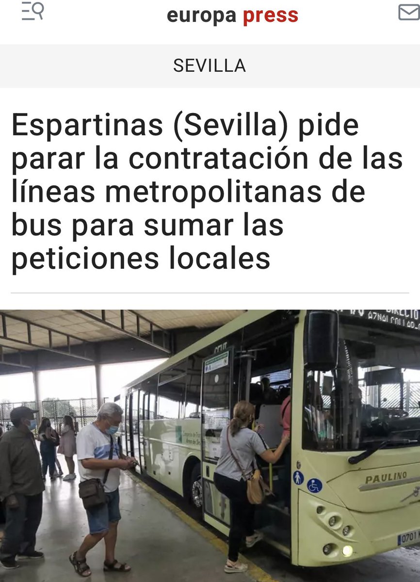 La Junta de Andalucía ningunea a nuestro pueblo dejando sin solución el grave problema que tenemos de transporte público.

europapress.es/andalucia/sevi…
