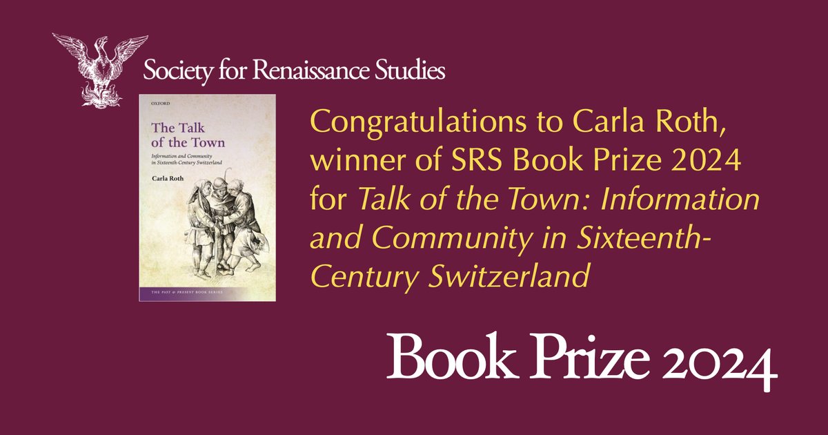 Renaissance SRS (@srsrensoc) on Twitter photo Congratulations to all of our shortlisted authors for your brilliant books: you are all awesome! Unfortunately, there can be only one winner, & the winner of the SRS Book Prize 2024 is @Carlatroth for "Talk of the Town: Information and Community in Sixteenth-Century Switzerland" Congratulations to all of our shortlisted authors for your brilliant books: you are all awesome! Unfortunately, there can be only one winner, & the winner of the SRS Book Prize 2024 is @Carlatroth for "Talk of the Town: Information and Community in Sixteenth-Century Switzerland"