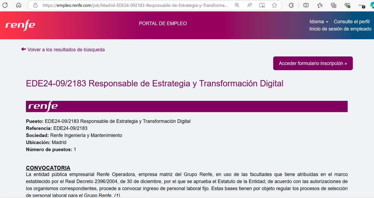 😡 Anuncio de <a href="/Renfe/">Renfe</a> ¿sorpresa? EXIGEN pagar 15€ "derechos de participación" ¡UNA VERGUENZA! <a href="/Renfe/">Renfe</a> 😡 
Podéis consultar aquí el anuncio 
empleo.renfe.com/job/Madrid-EDE…

#opiniónPERSONAL