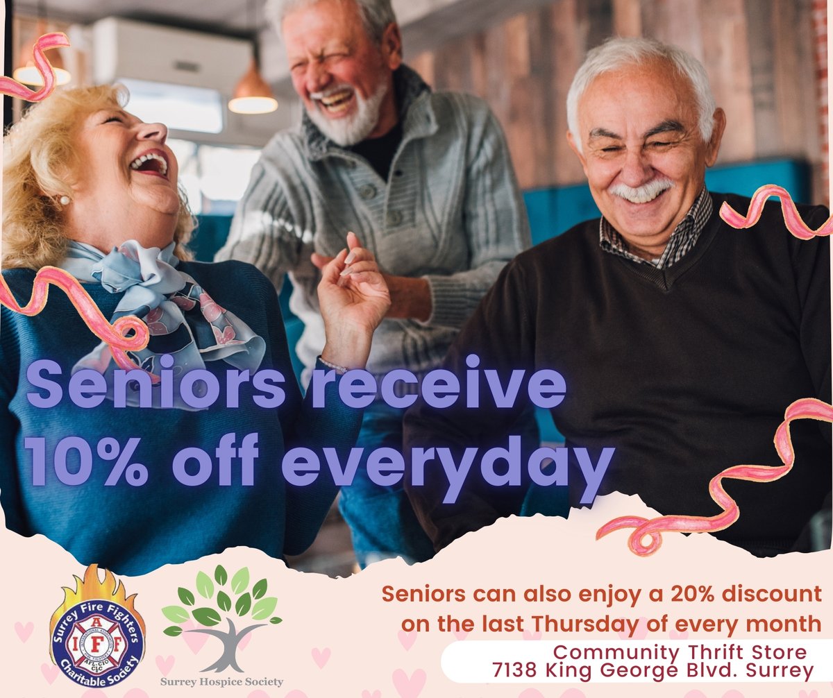 TODAY,  THURSDAY  September 26th 2024, Seniors receive 20% off (&amp; every last Thursday of the month). Also did you know seniors receive 10% off everyday! Get ready... Get set ...Let's Thrift!!