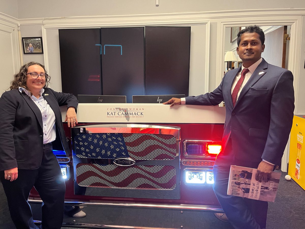 Dr. Jennifer Cowart and Dr. Naveen Baskaran meeting with the office of representative Cammack. Thank you to all of our members that are representing the hospital medicine community today at #HillDay! 🏥 👏 #HospitalMedicine #SHMAdvocacy