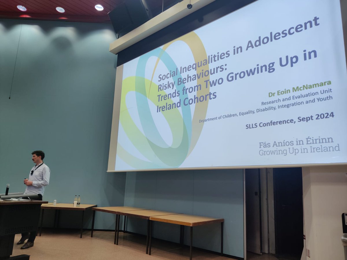 GrowingUpIre's tweet photo. Dr Eoin McNamara, from the #GUIstudy team @dcediy, at #SLLS2024 today, presented research on social #inequality in #adolescent risky behaviours, from #GrowingUpinIreland data https://t.co/5AtfEHU93k
