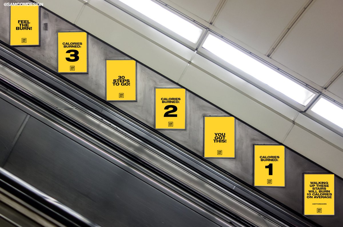 10 cals per escalator, or face the stairmaster? #AnythingGoes

Create interactive billboard-style poster ideas to encourage the public to get physically active with 
<a href="/GYMBOXofficial/">GYMBOX</a> ad spaces. 
<a href="/OneMinuteBriefs/">One Minute Briefs ⏱️</a>