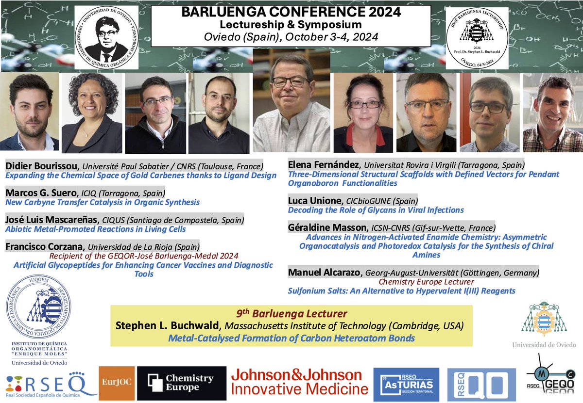 Félix Rodríguez (@felixrod_uniovi) on Twitter photo Thrilled to host such a strong lineup of speakers for the Barluenga Conference 2024! Grateful to everyone who helps to keeping the high standard of this event year after year
<a href="/BuchwildGroup/">Buchwald Group</a> <a href="/LBPB_Lab/">Laboratoire LBPB</a> <a href="/ggmasson1/">Géraldine Masson</a> <a href="/MetBioCat/">Mascareñas group</a> <a href="/MarcosGSuero/">Marcos García Suero</a> <a href="/AlcarazoLab/">Alcarazo Lab</a> <a href="/pcorzana/">Francisco Corzana</a> <a href="/UnioneLuca/">LucaUnione</a> Thrilled to host such a strong lineup of speakers for the Barluenga Conference 2024! Grateful to everyone who helps to keeping the high standard of this event year after year
<a href="/BuchwildGroup/">Buchwald Group</a> <a href="/LBPB_Lab/">Laboratoire LBPB</a> <a href="/ggmasson1/">Géraldine Masson</a> <a href="/MetBioCat/">Mascareñas group</a> <a href="/MarcosGSuero/">Marcos García Suero</a> <a href="/AlcarazoLab/">Alcarazo Lab</a> <a href="/pcorzana/">Francisco Corzana</a> <a href="/UnioneLuca/">LucaUnione</a>