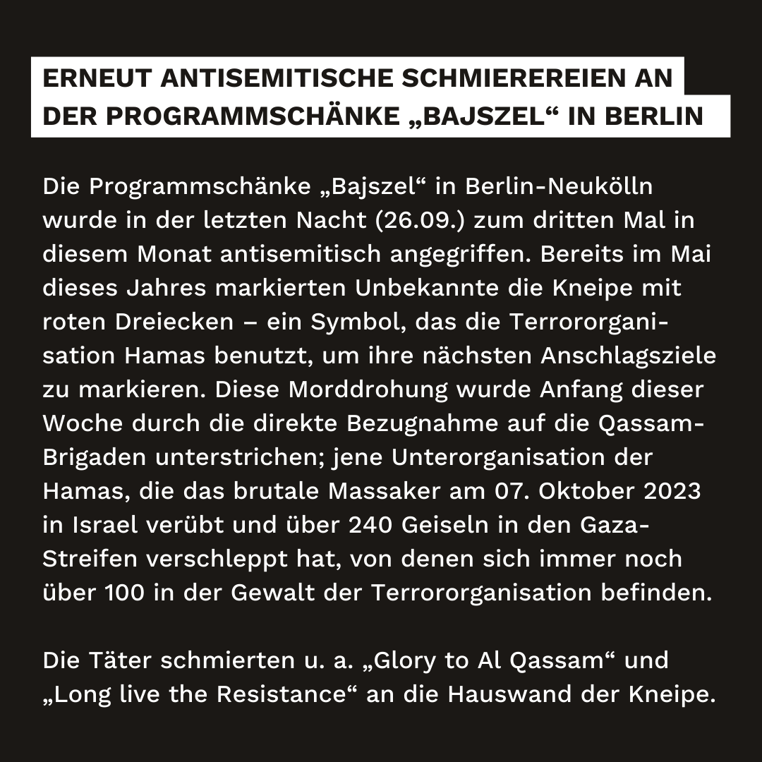 gfkb_2022's tweet photo. Letzte Nacht wurde die antisemitismuskritische Programmschänke Bajszel in Neukölln erneut antisemitisch attackiert. Daher solidarisieren wir uns noch einmal - mit vielen neuen Unterstützern! https://t.co/kxbNrIvo8e