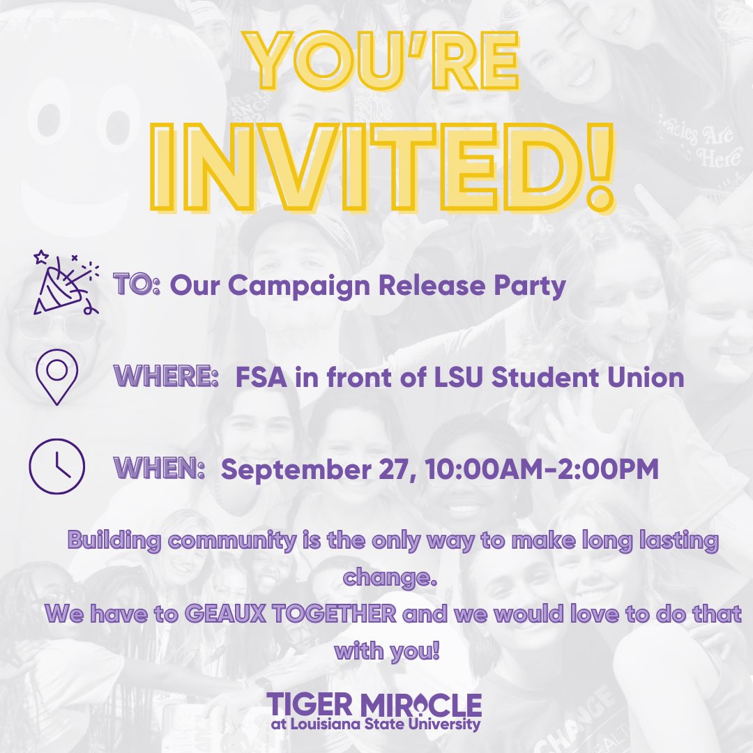 You’re INVITED🎟️!! 
Tomorrow we will host our Campaign Release Party🥳🎉 in Free Speech Alley right in front of the LSU Student Union from 10am to 2pm!!  We have so much to share and hope we can GREAUX TOGETHER👏🤩
