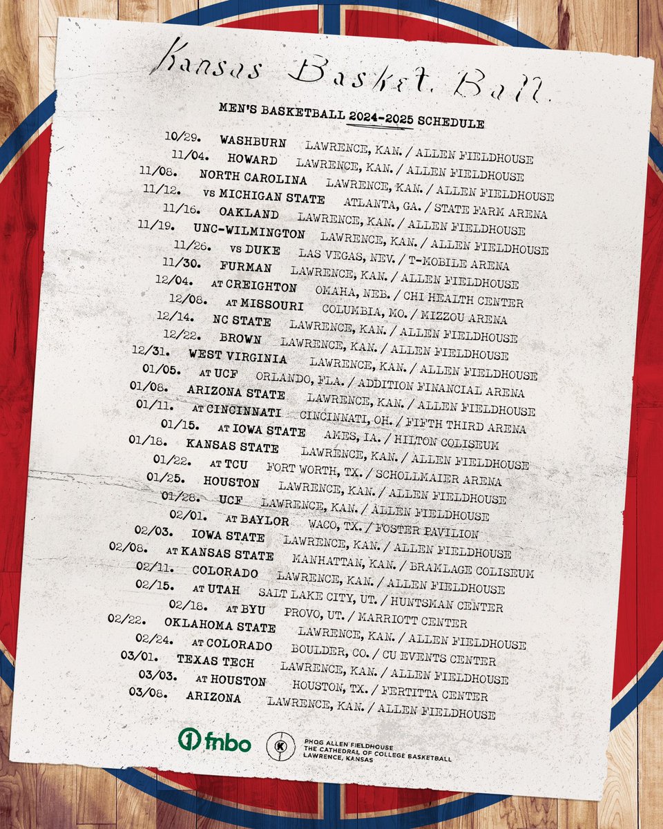 The wait is over 👀

Our 2024-25 Conference Schedule is here!

More information → bit.ly/24-25MBBSchedu…

#RockChalk | <a href="/fnbo/">FNBO</a>