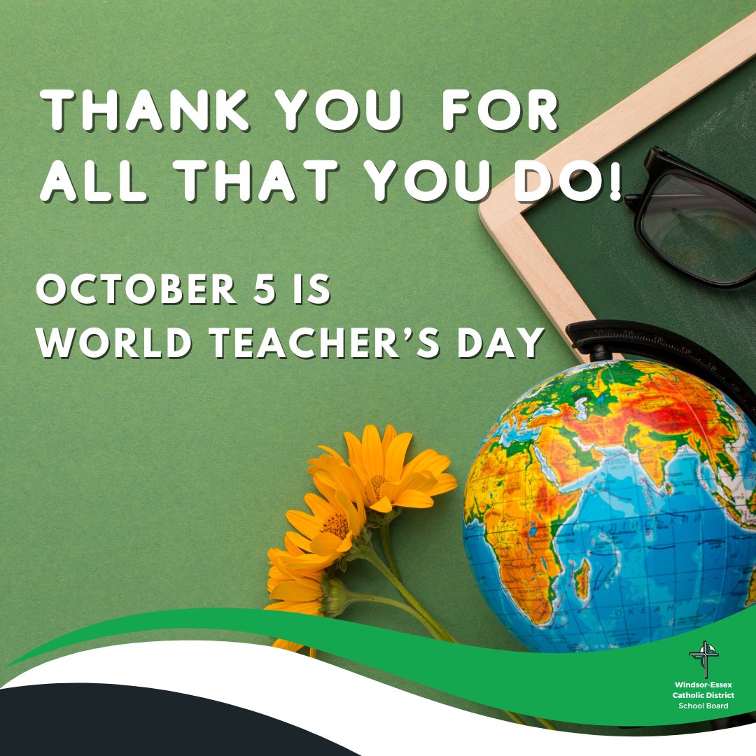 WECDSB's tweet photo. World Teachers' Day is just around the corner on October 5! We want to take a moment to celebrate all the incredible teachers who inspire, guide, and shape our communities with faith, hope, and service. Don't forget to tag a teacher who’s made a difference in your life! https://t.co/67BC6osh9M