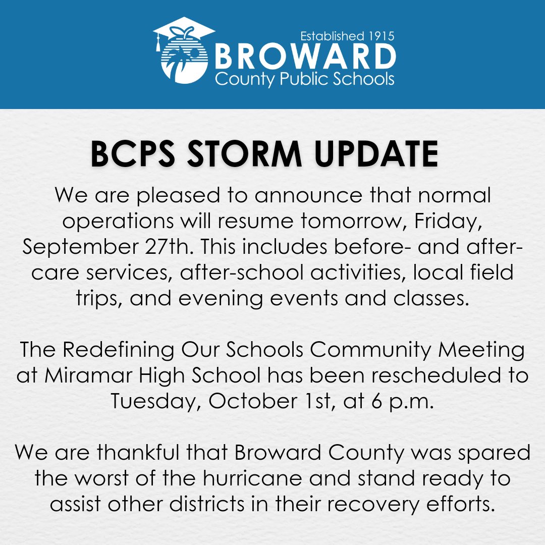 BCPS update for tomorrow, September 27.