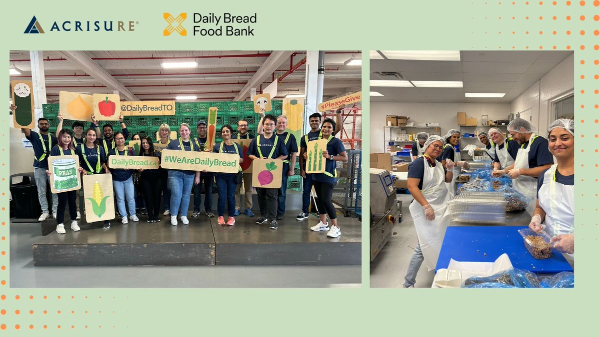 AcrisureRe's tweet photo. Our Toronto team participated in a Food Sorting Volunteer Day in support of our Charity of the Year, @DailyBreadTO. After touring the facility, we spent the afternoon packaging 1,046 lbs of granola for distribution to food banks across the Greater Toronto Area.
#GivingBack https://t.co/JhBatAwvYs