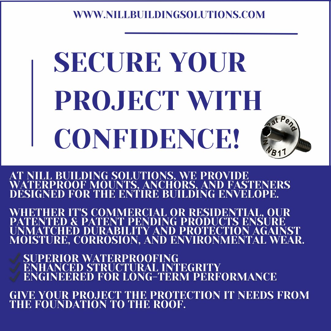 Give your project the protection it needs from the foundation to the roof.

#BuildingSolutions #ConstructionLife #BuildingMaterials #Architects #Engineering #Engineers #Structuralengineer #Architecture #Smallbusiness #NillWay #AnchorMounts #Solar