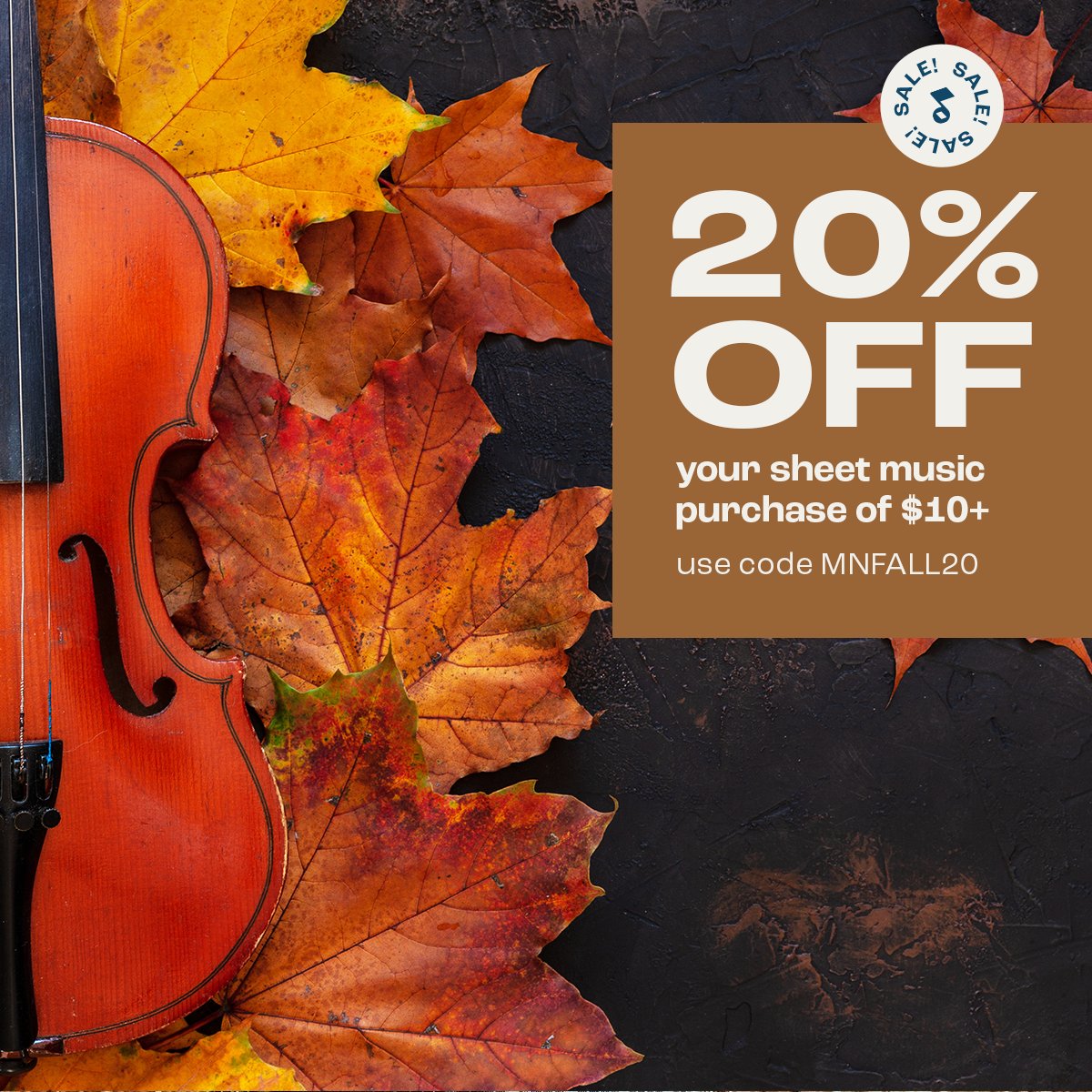 musicnotes's tweet image. 🍂 Fall Sale Alert! 🍂 Get 20% off your sheet music purchase of $10+ with promo code MNFALL20. Don't miss out—sale ends October 4th! 🎶 

musicnotes.com/l/fall-sale-tw #Musicnotes 

#FallSavings #SheetMusic