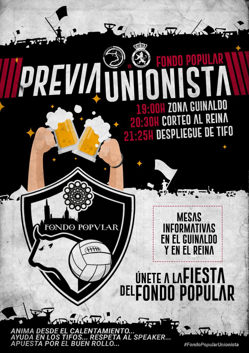 VALORES UNIONISTAS ♥️
BANDERAS BLANQUINEGRAS 🏳🏴
BUFANDAS AL AIRE 🤘
SÁBADO POPULAR  🎶🍻