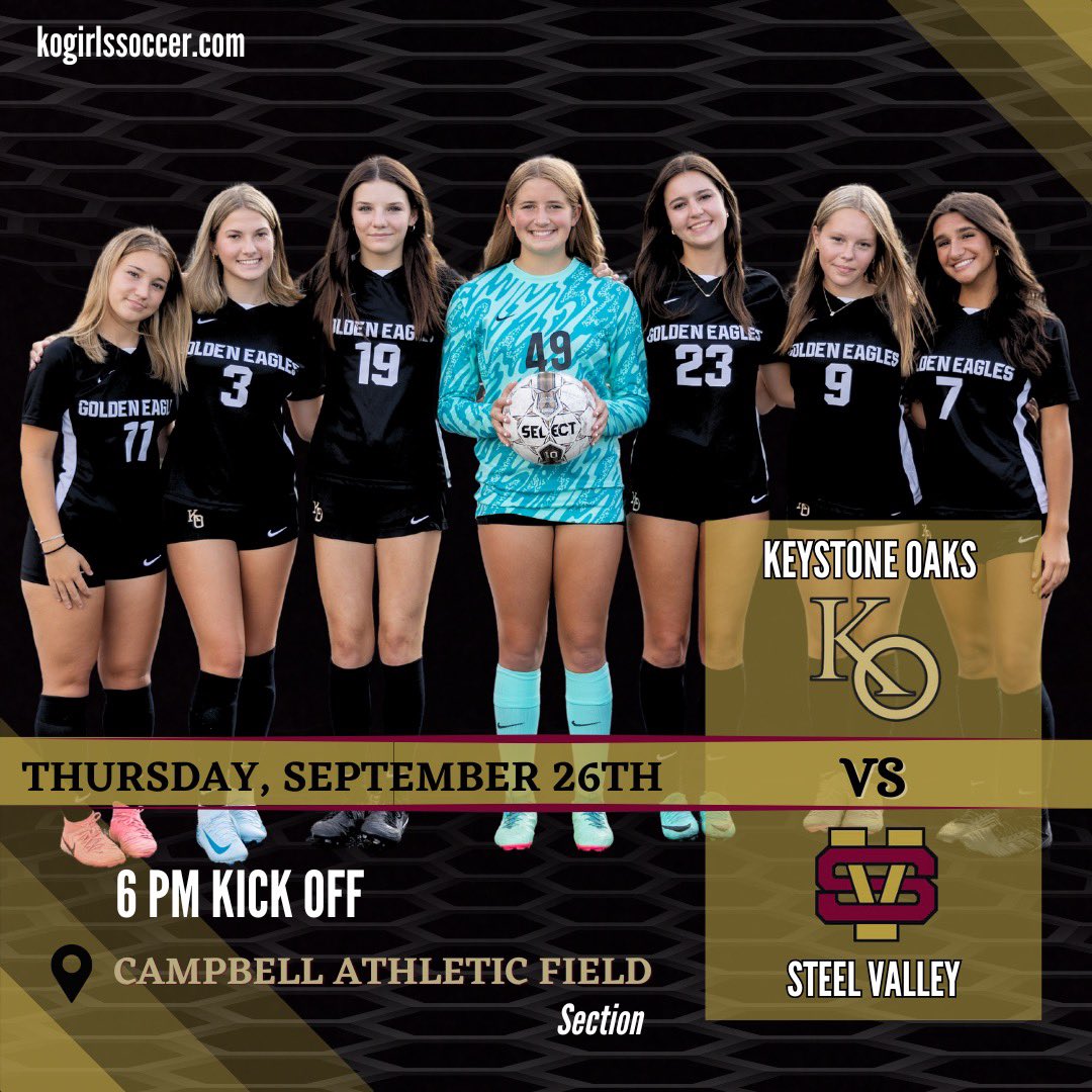 oaks_ladyeagles's tweet photo. Back to work this evening! 🚧 We are bringing our 💪 for this huge section battle!
🆚 Steel Valley
📍 Campbell Athletic Field
🕕 6pm
✳️ Section Match
@pghsoccernow @TribLiveHSSN @PGSportsNow @ko_goldeneagles
#KOSoccer🦅 #beGolden https://t.co/KvaTZHYH3C