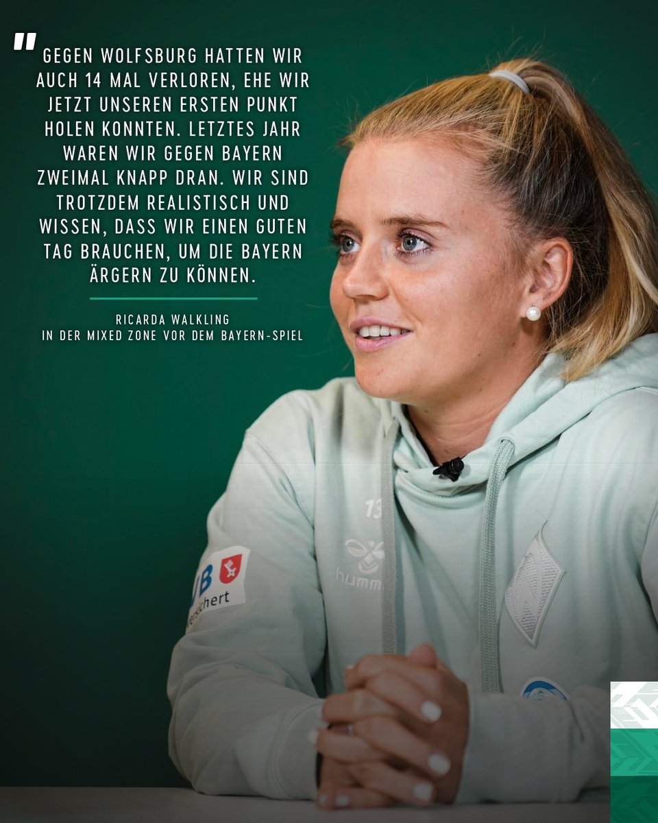 werderfrauen's tweet photo. Vor dem nächsten Heimspiel gegen den FC Bayern München beantwortete Ricarda #Walkling in der Mixed Zone die Fragen der Journalist*innen und ordnete dabei unter anderem den Gegner ein. 🎙️

Zum Text 👉 https://t.co/hgUOBLDfyC

#werderfrauen | #werder https://t.co/rCej8qaYoA