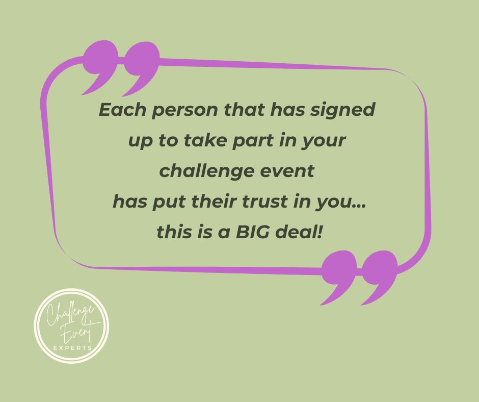 ChallengeEventX's tweet photo. Each person that signs up to take part in your #challengeevent has put their trust in you... this is a BIG deal!

How are you going to make sure that person feels valued?

Read more in our blog - https://t.co/vjMSedChn9 

#challengeevents #challengeventexperts #fundraising https://t.co/VlJyEYbkPF