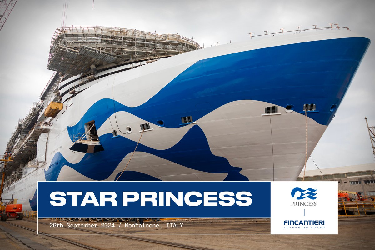 Fincantieri's tweet photo. Today, the launching ceremony of "Star Princess", the second LNG cruise ship we are building for @PrincessCruises took place at our Monfalcone shipyard. The event was attended by, among others, the President of Princess Cruises, John #Padgett, and our shipyard Director Cristiano #Bazzara.
With delivery scheduled for 2025, this vessel is the second largest #LNG cruise ship built in Italy to date and also the second dual-fuel ship primarily powered by LNG to join the Princess fleet.
Thanks to a next-generation platform design and the use of advanced, clean fuel technology, we are bringing sustainable innovation on board, capable of reducing emissions and building a greener future.
#Fincantieri #FutureOnBoard #Innovation #Technology #GreenShip