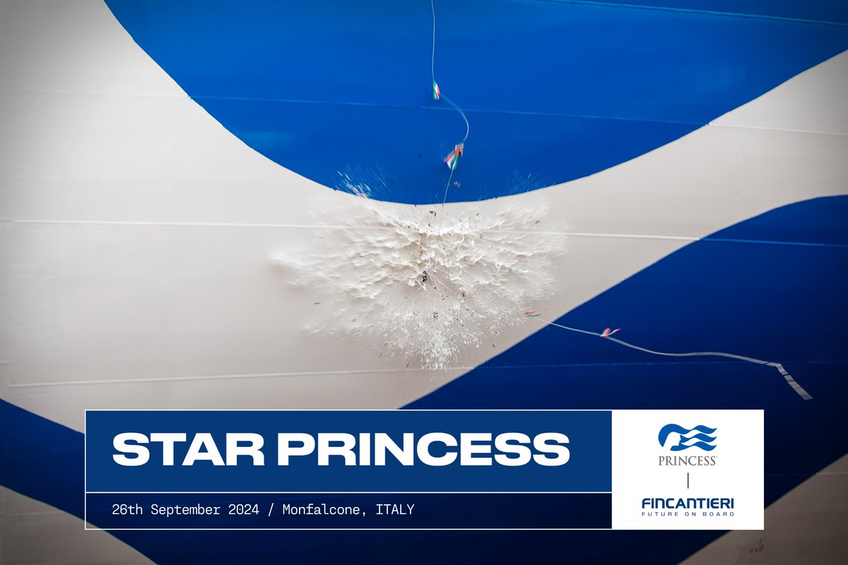 Fincantieri's tweet photo. Today, the launching ceremony of "Star Princess", the second LNG cruise ship we are building for @PrincessCruises took place at our Monfalcone shipyard. The event was attended by, among others, the President of Princess Cruises, John #Padgett, and our shipyard Director Cristiano #Bazzara.
With delivery scheduled for 2025, this vessel is the second largest #LNG cruise ship built in Italy to date and also the second dual-fuel ship primarily powered by LNG to join the Princess fleet.
Thanks to a next-generation platform design and the use of advanced, clean fuel technology, we are bringing sustainable innovation on board, capable of reducing emissions and building a greener future.
#Fincantieri #FutureOnBoard #Innovation #Technology #GreenShip