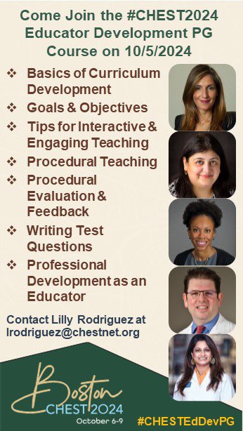 sfaiz212's tweet photo. 💃🏻 😊 🕺🏻 Excited for #CHEST2024 #CHESTEdDevPG course with a 🌟 panel

Great course for those involved in #MedEd @accpchest #Simulation 

🚨 Just a few spots left !

@ATSMedEd @APCCMPD https://t.co/QgV8oxUBDT