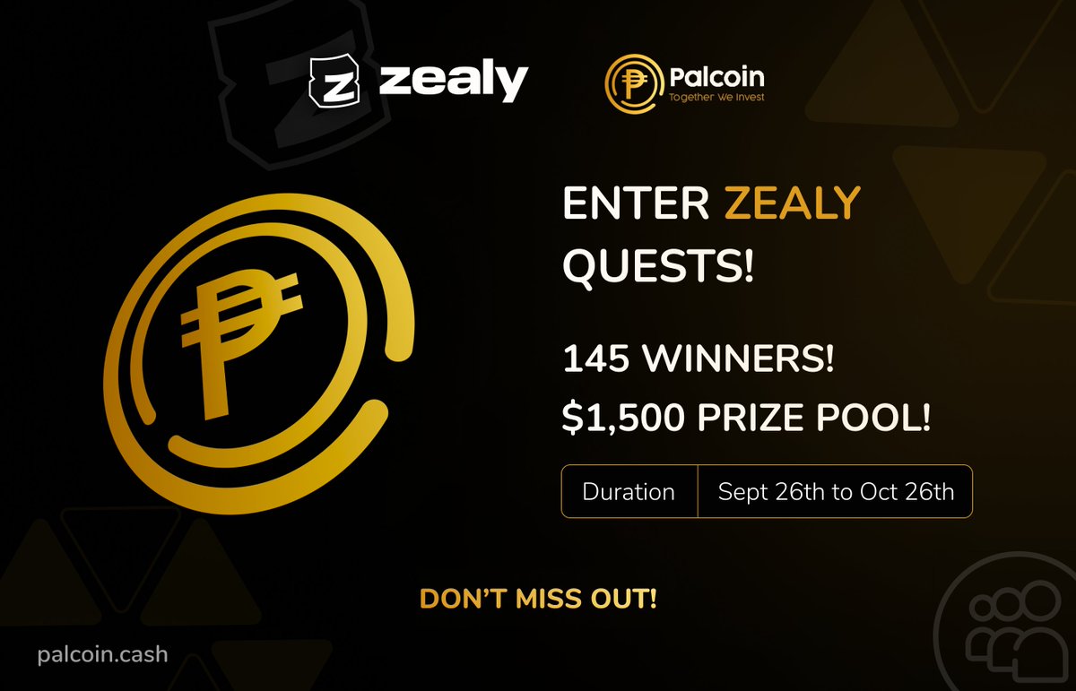 🚀 Ready to win big?

We're thrilled to announce the very first Zealy campaign for all users. 🥳

💰 $1500 in USDT is up for grabs for 145 lucky winners! 
Don't miss out on your chance to score some rewards. 

Join now: 👉 zealy.io/cw/palcoin/ 

#Zealy #Giveaway #Palcoin #USDT