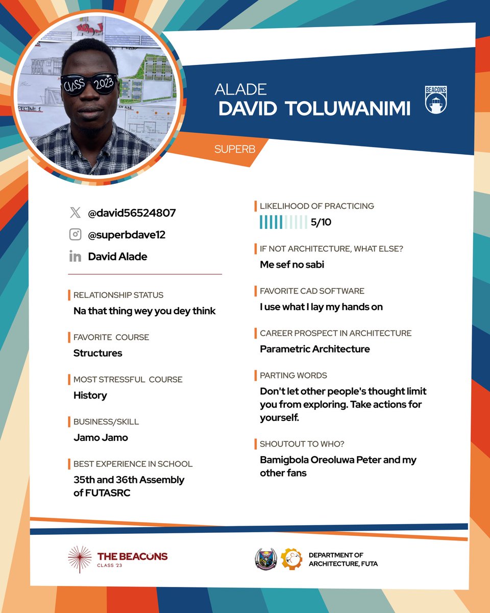 thebeacons23's tweet photo. Meet Our Beacon of the Day - Alade David also known as Superb 

Superb is the definition of easygoing. He’s the friend who always finds something to laugh about and brings liveliness to any group he’s with. https://t.co/WvypWS1hf8