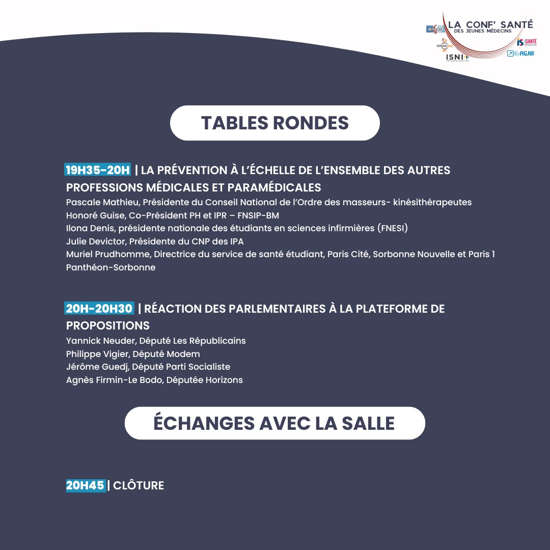 ReAGJIR's tweet photo. 📣 Conf’ santé des jeunes médecins 

Les représentants des jeunes médecins s’associent et vous donnent rdv le 30 octobre à l’@AssembleeNat pour un événement inédit sur le thème de la prévention ⚕️

➡️ Inscription ouverte à toutes et tous : https://t.co/Ax5YTl3K8b https://t.co/XlqSDYivEt