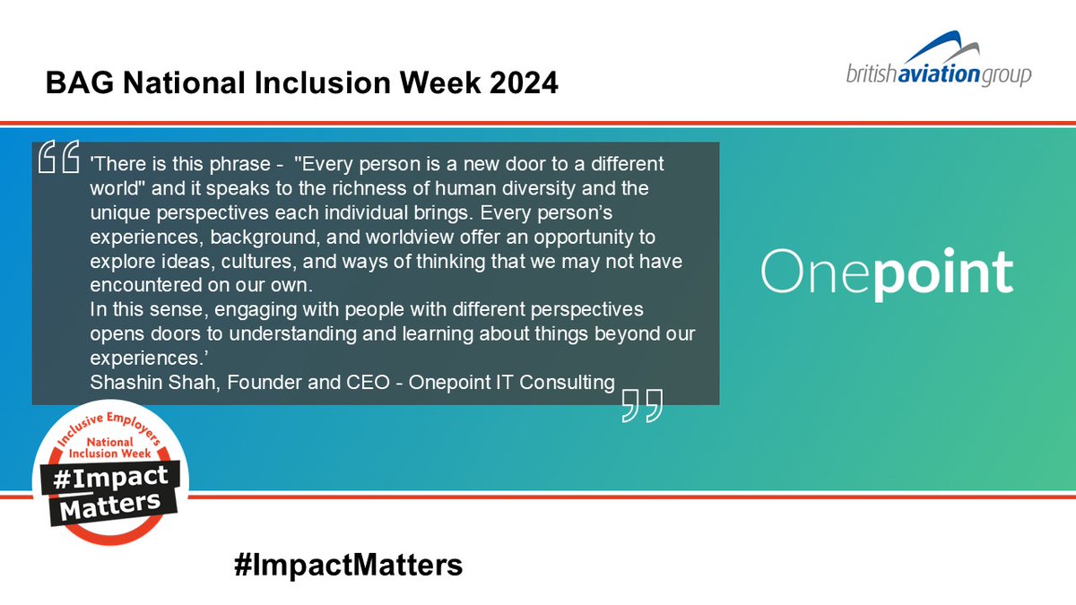 National Inclusion Week 2024 #ImpactMatters – a call-to-action to everyone in your organisation from leaders to inclusion professionals through to teams &amp; individuals. Today we highlight a member spotlight from Onepoint Consulting!