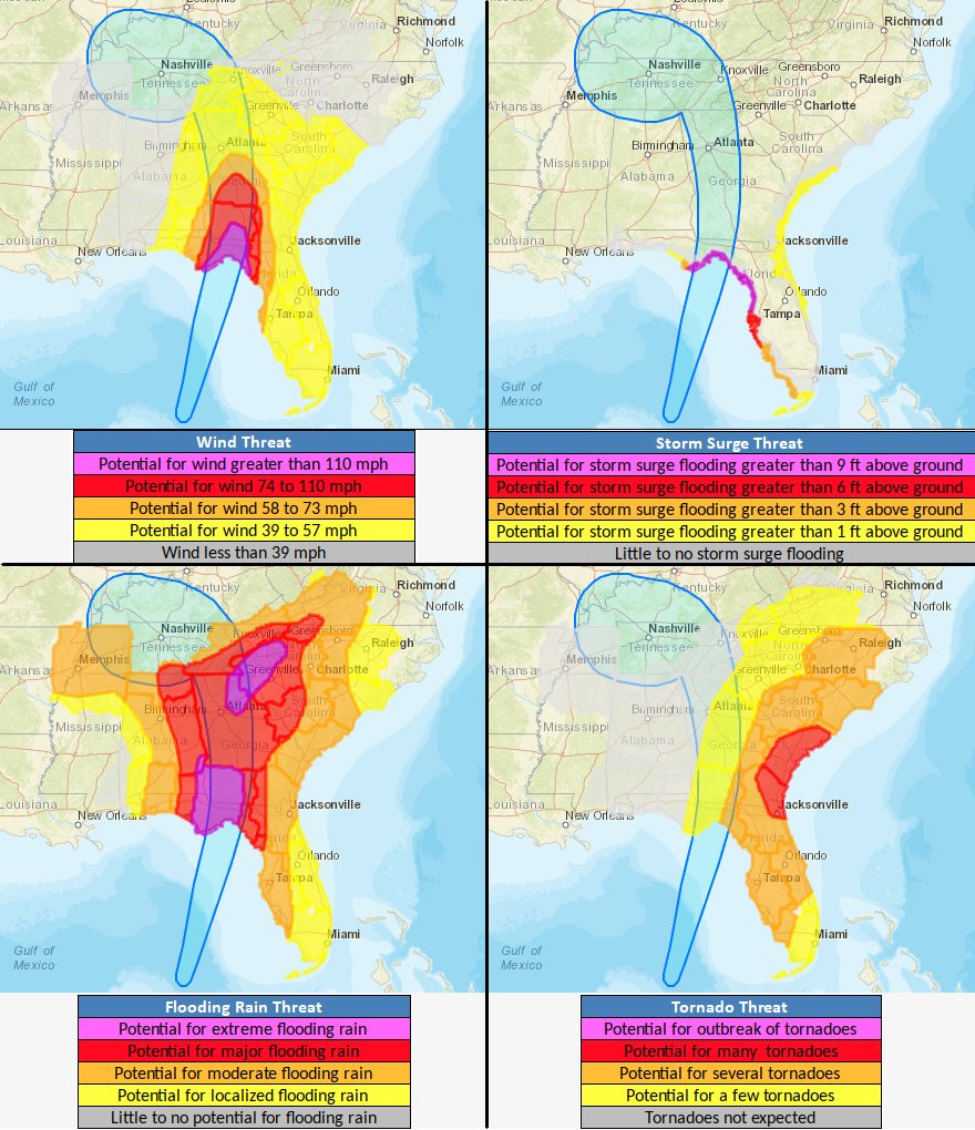 Thursday morning suite of HTI (Hurricane Threats &amp; Impacts) graphics for #Helene: