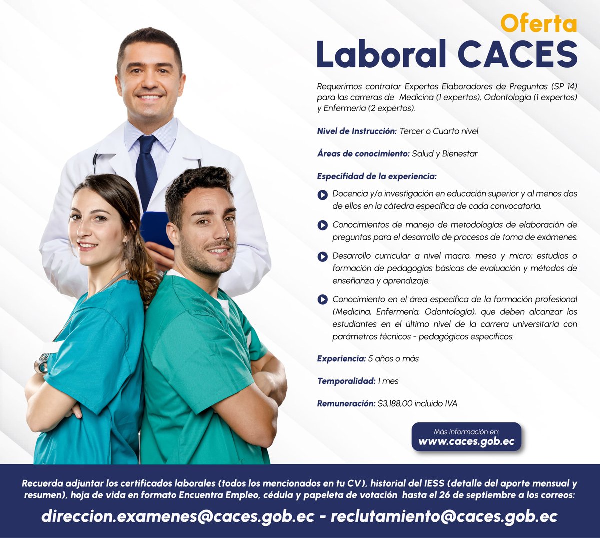 Caces_Ec's tweet photo. 🔎 Estamos en búsqueda de Experto Elaborador de Preguntas.

📩 Postula a través de la Red Encuentra Empleo. https://t.co/hR10srLyyR