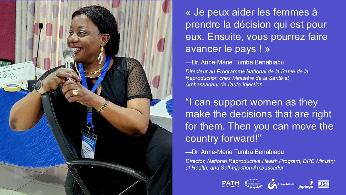 PATHtweets's tweet photo. Dr. Anne-Marie Tumba Benabiabu, Director of the #DRC's National Reproductive Health Program, has been a #SelfInjection Ambassador since 2020. “I can support women as they make the decisions that are right for them," she explains. https://t.co/sJrHW0Rbw3
#WorldContraceptionDay https://t.co/ggYCXdKUks
