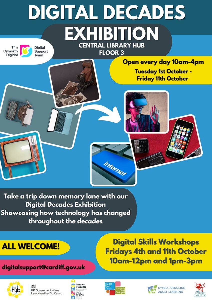 Tuesday 1st October – Friday 11th October
Digital Decades Exhibition
Take a trip down memory lane with our digital decades exhibition.
Showcasing how technology has changed throughout the decades.
#YourCentralLibraryHub #DigitalDecades