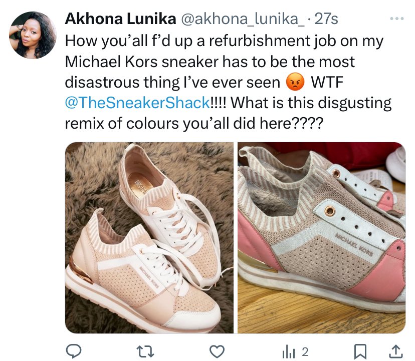 akhona_lunika_'s tweet photo. @Dankie_MLU Look what @TheSneakerShack did to mine sana. They’re offering to pay me a mere R732,35c for this hideous damage. https://t.co/pgyjZC2SCY