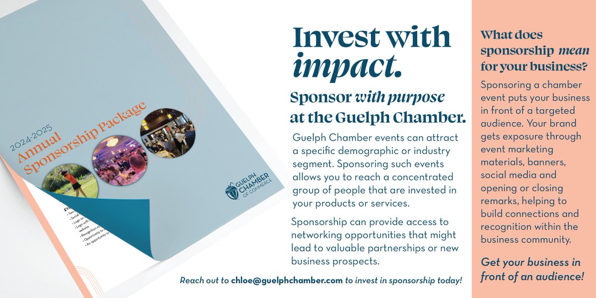 Guelph Chamber (@guelphchamber) on Twitter photo 📣 Want to connect with businesses?
Sponsoring #GuelphChamber events reach targeted audiences and gain valuable networking opportunities!
Your brand will shine in event marketing, banners, and social media. 🚀
Reach out to chloe@guelphchamber.com for sponsorship info! 📣 Want to connect with businesses?
Sponsoring #GuelphChamber events reach targeted audiences and gain valuable networking opportunities!
Your brand will shine in event marketing, banners, and social media. 🚀
Reach out to chloe@guelphchamber.com for sponsorship info!