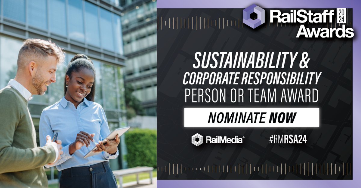 Nominate Now for the Sustainability &amp; Corporate Responsibility Person Or Team Award!🌍
Do you know an individual or team making a difference in the rail industry through their commitment to sustainability and corporate responsibility? 
Nominate now! 👇
🔗ow.ly/IW5X50TfoB0