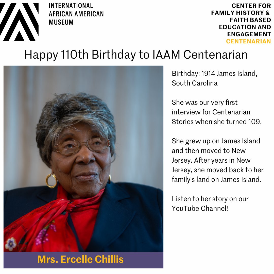 IAAMCFH's tweet image. We're celebrating your 110th journey around the sun Mrs. Chillis!
We recorded a video about Mrs. Chillis's life as part of our Centenarian Stories program. You can watch the video here tinyurl.com/CFHChillis
#centenarianstories #centenarian #oralhistory #oralhistoryproject