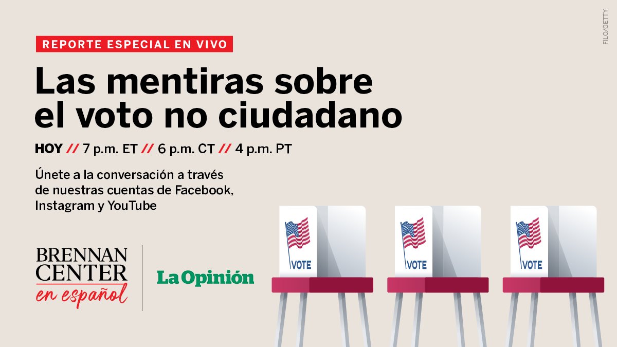 Hoy a las 7:00 PM ET nuestros expertos analizarán las falsedades que circulan en torno al voto no ciudadano.
Déjanos tus preguntas en los comentarios de esta publicación y serán respondidas por ambos especialistas durante la transmisión. Presentado por <a href="/brennancenteres/">Brennan Center en Español</a> y