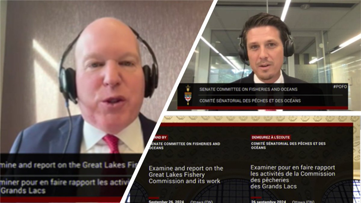 LampreyControl's tweet photo. Day 1 of the @SenateCA #POFO hearings on the work and structure of @LampreyControl is underway. Commissioners @EarlProvost and @EthanBakerMI's testimony underscores the value of the #GreatLakes and the absolute importance of this binational work. https://t.co/DrG9faIw9n