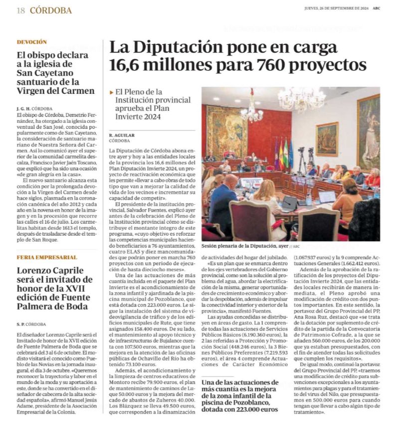 pp_cordoba's tweet photo. El Plan Invierte 2024 de @dipucordoba pone a disposición de los municipios 16,6 M€ para llevar a cabo proyectos de mejora de nuestros pueblos.
El Gobierno provincial del PP con @s_fuentesl a la cabeza es el mejor aliado de los municipios cordobeses.
#GestionPP ✅ https://t.co/qtkCiOVsKo