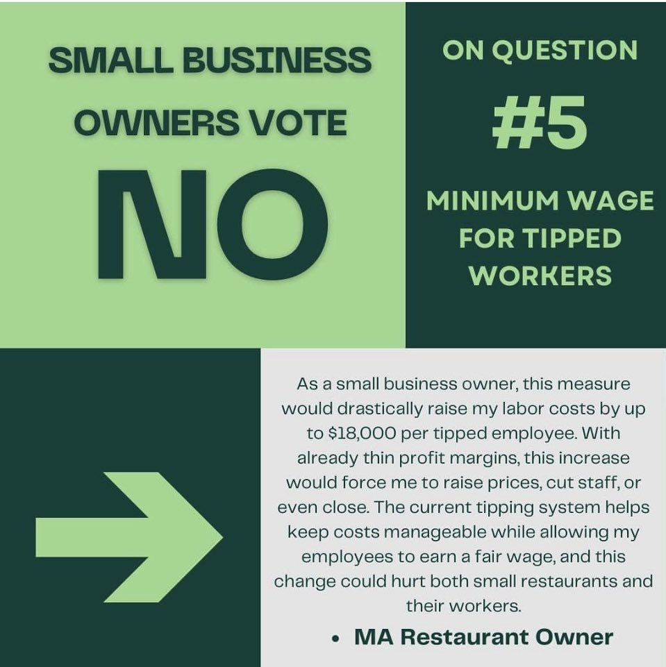 City_Streets's tweet photo. Support your local servers, bartenders, and tipped workers at your favorite neighborhood restaurants, and vote NO on Question 5. #ProtectTipsMA #NOon5 #saveourtips https://t.co/in9RJneEK9