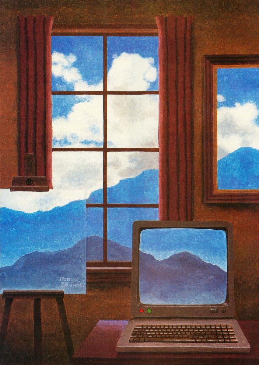 logging on. art by Robert Tinney from Byte, March 1986