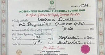 I have just received my certificate of return as Deputy Governor-elect of Edo state.

Thank you Edo!!!